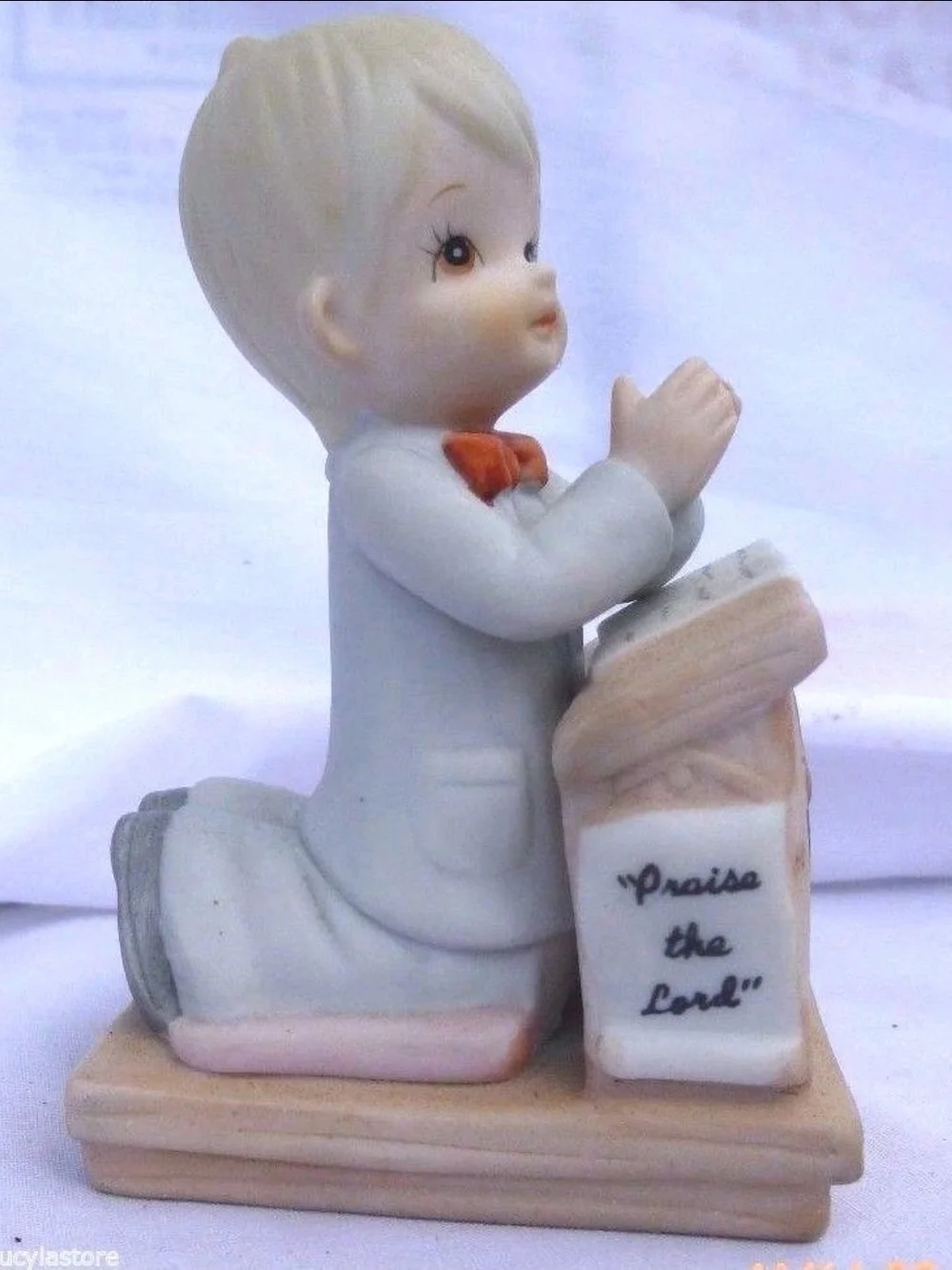 Vintage Lefton Prayer Boy Baby Piano Figurine Bisque Treasures Collection 1984